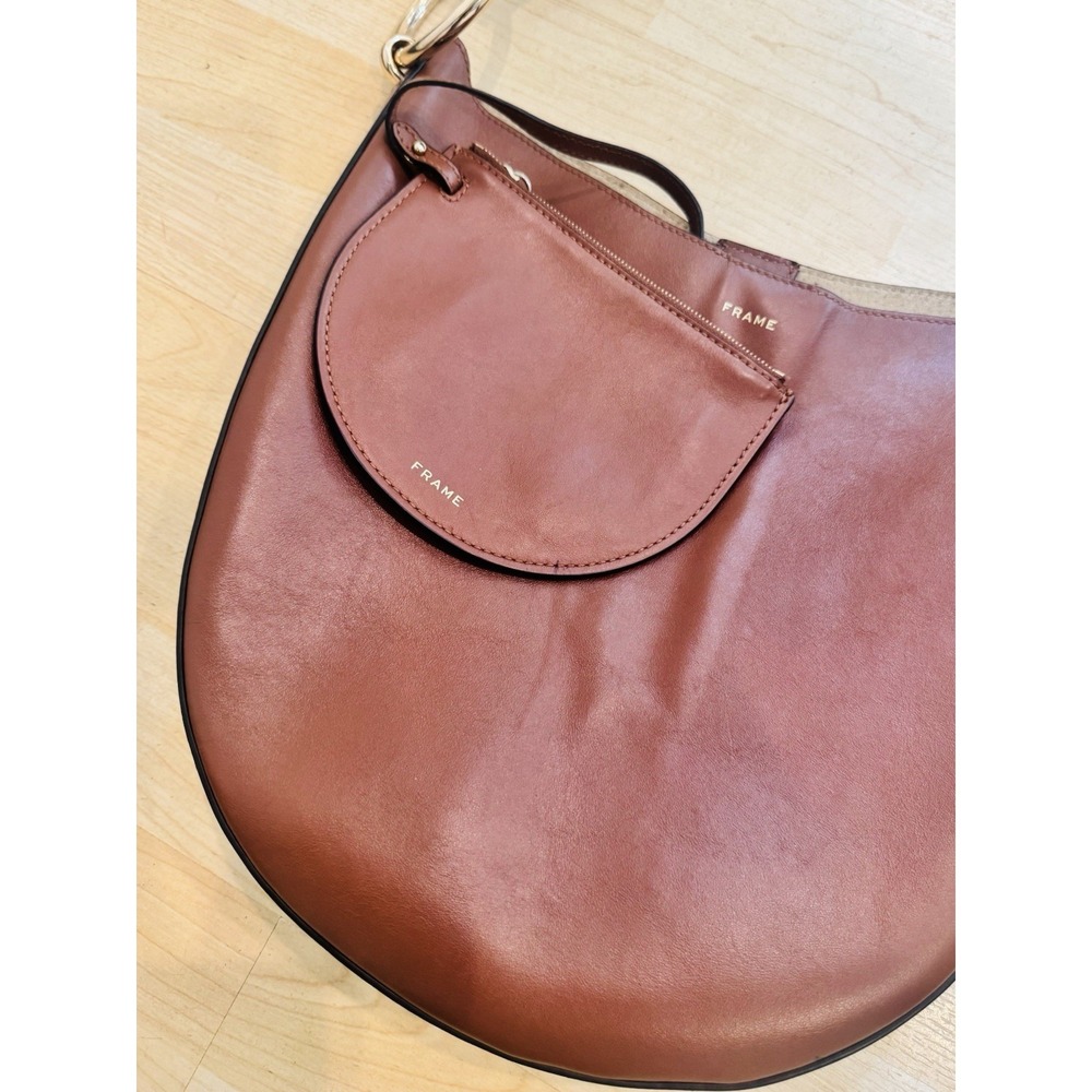 FRAME Brown Crescent Shoulder Bag Gold Ring Hardware Coin Purse Adjustable Strap - Picture 5 of 7
